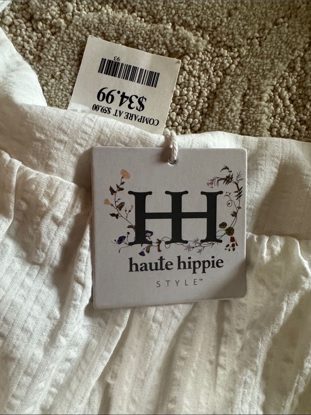 Haute Hippie White Cotton Blend Boho Maxi Dress with Tie-Shoulder Straps- XL - Picture 2 of 14